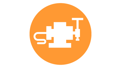 Oranžen krog z ikono nastavljalnika orodij za meritve med procesom v industrijski avtomatizaciji