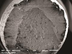 Posnetek površine preloma, narejen z vrstičnim elektronskim mikroskopom
